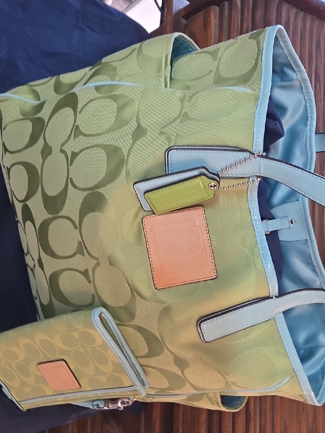 Green Signature Tote Bag With Pastel Trim